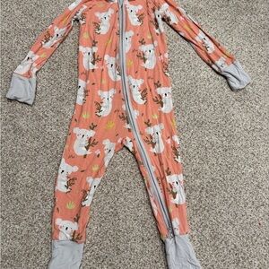 Little Sleepies Koala Print Kids One Piece Pajama Size 12-18 mo - Coral and Gray